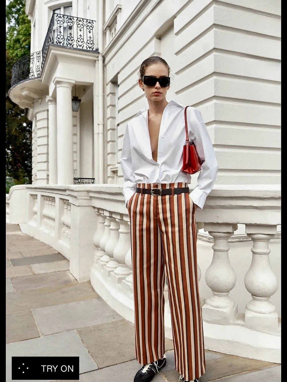 Striped Wide Leg Pants in Brown & White Like New
